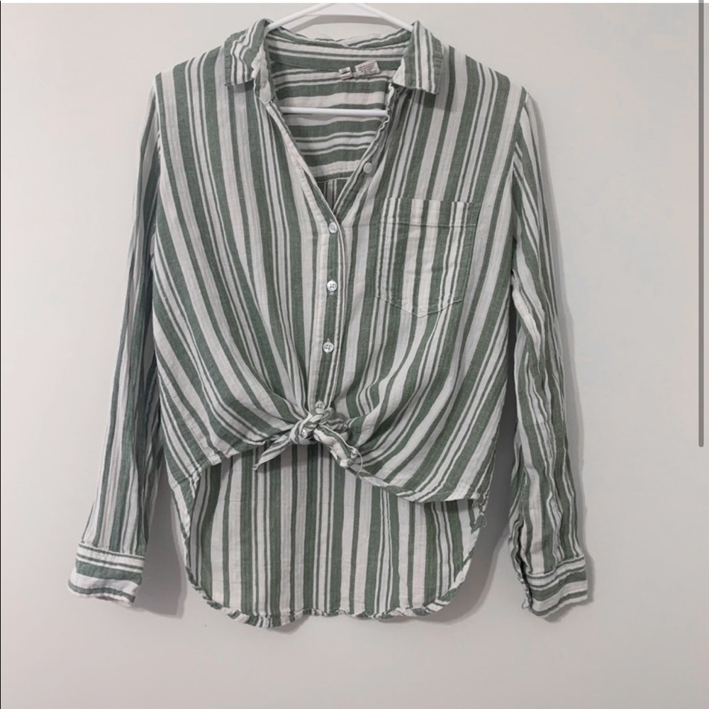 Sky and Sparrow Striped Button Down Tie Front Long Sleeve Shirt Medium